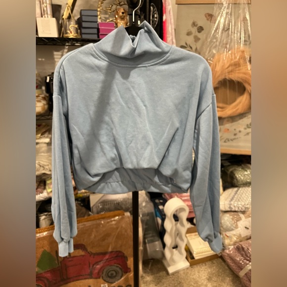 Anthropologie Pilcro Funnel-Neck Bubble-Hem Pullover, BLUE, XS NWOT - Picture 6 of 7